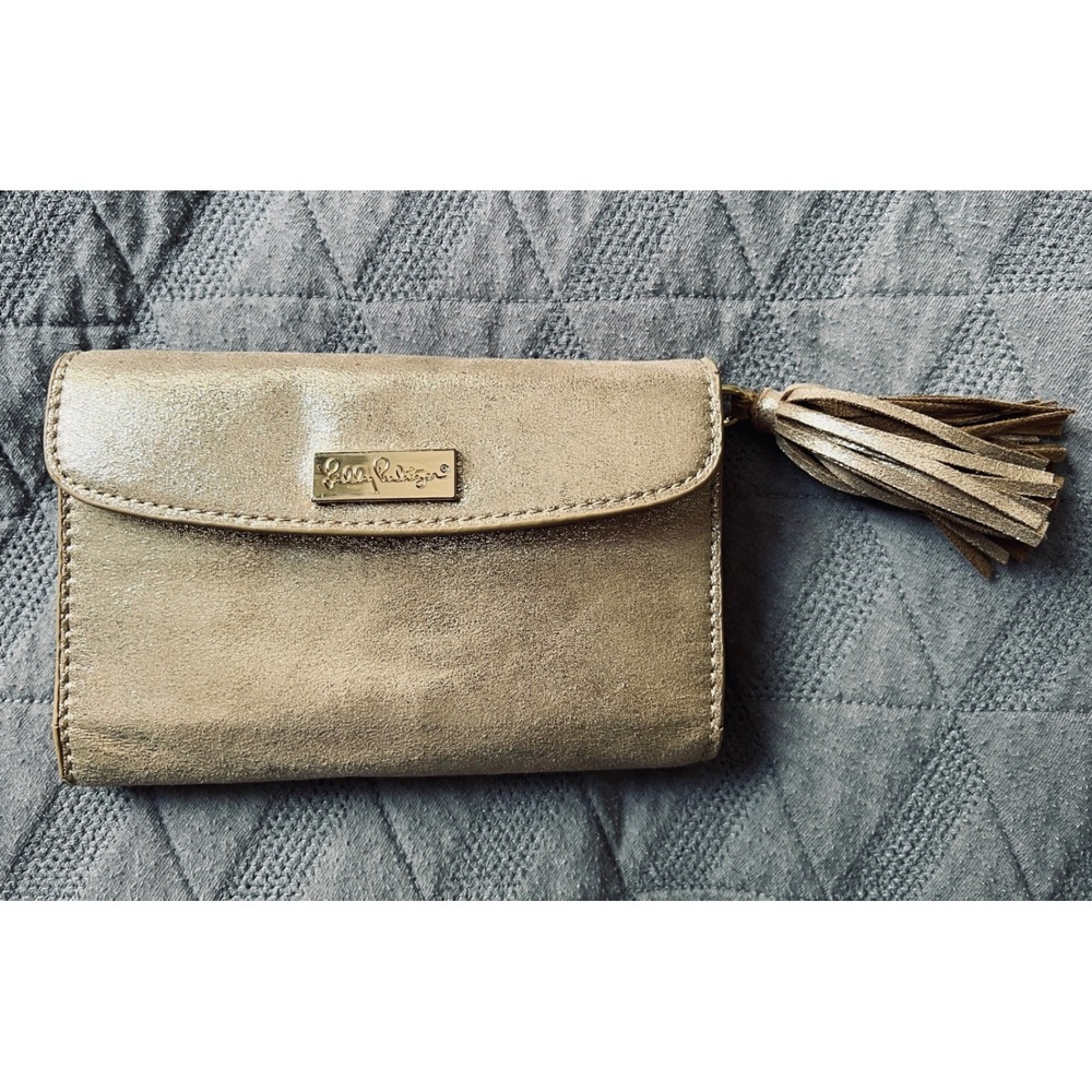 Lilly Pulitzer Metallic Gold Shimmer Tassel Crossbody Wallet Bag Gold ID Holder